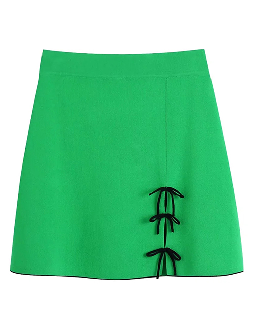 Fashion Green Bow-embellished Knitted Skirt