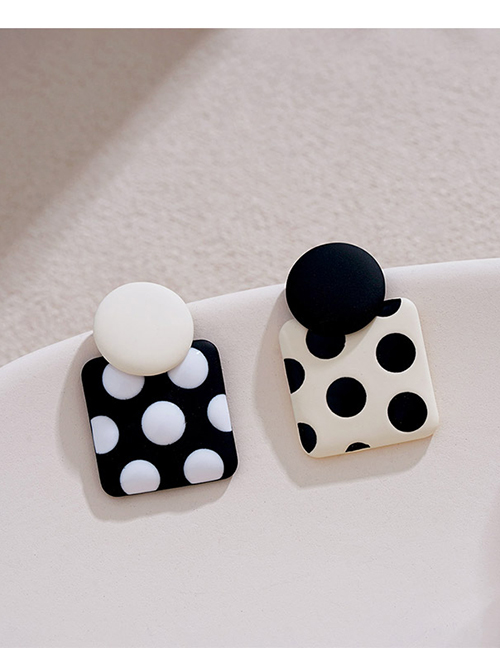 Fashion Black And White Dots Alloy Polka Dot Square Stud Earrings