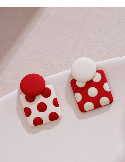 Fashion Red And White Dots Alloy Polka Dot Square Stud Earrings