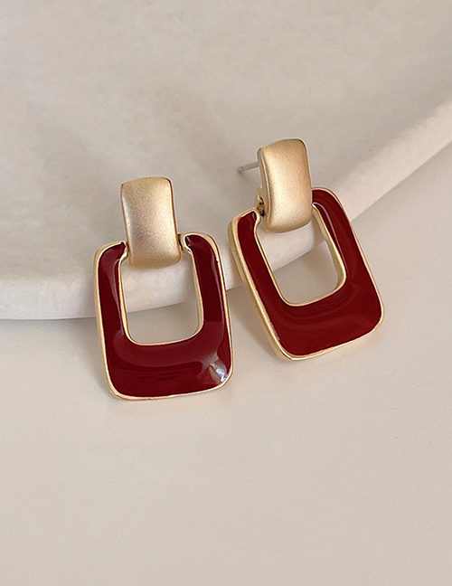 Fashion Red Alloy Geometric Square Stud Earrings