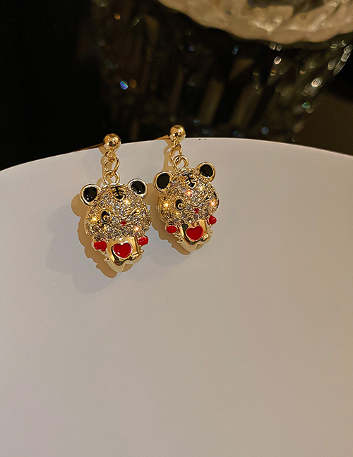 Fashion Gold Alloy Diamond Small Tiger Stud Earrings