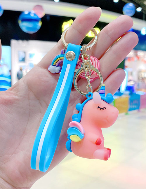 Fashion Powder Blue Cartoon Rainbow Unicorn Keychain
