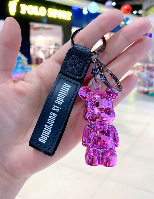 Fashion Rose Red Electroplated Bear Keychain