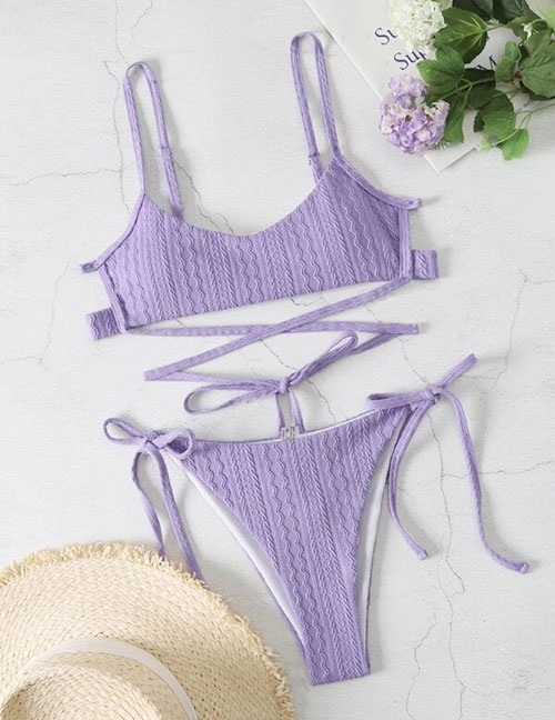 Fashion Purple Geometric Pattern Lace-up Swimsuit