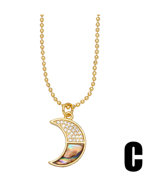 Fashion C Bronze Zirconium Shell Star Moon Necklace