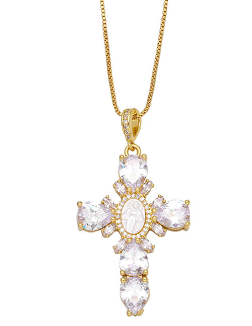 Fashion Gold Brass Diamond Cross Necklace