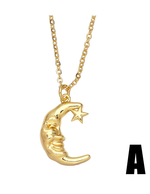 Fashion A Copper Inlaid Zirconium Moon Key Lock Alphabet Necklace