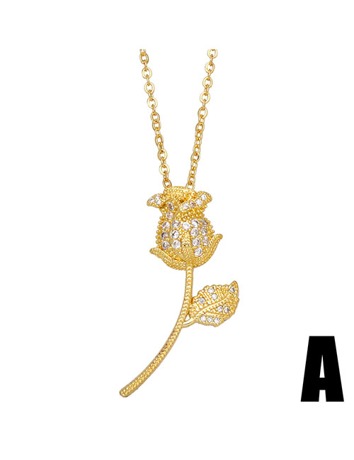 Fashion A (white Zirconium) Bronze Rose Necklace With Diamonds
