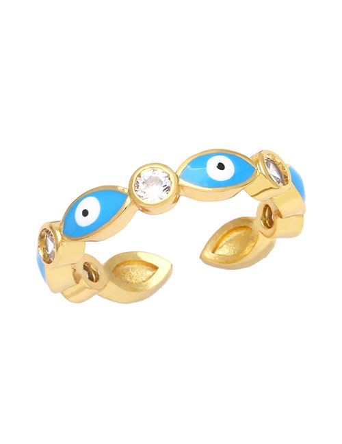 Fashion Blue Bronze Zirconium Oil Drop Eye Ring