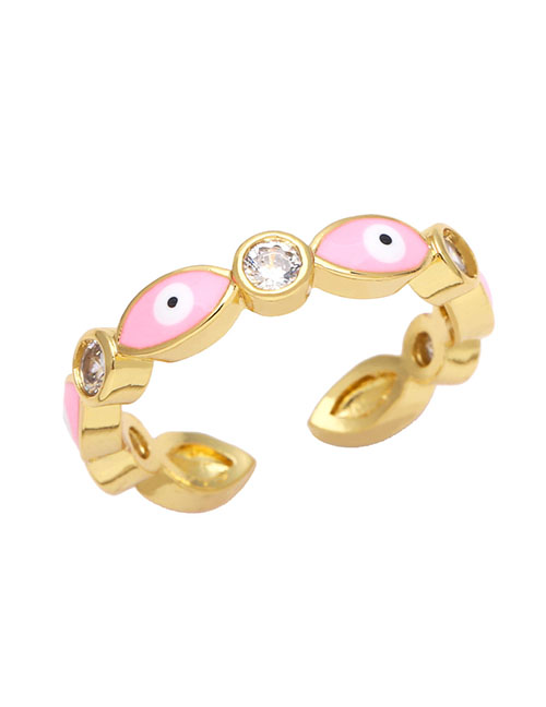 Fashion Pink Bronze Zirconium Oil Drop Eye Ring