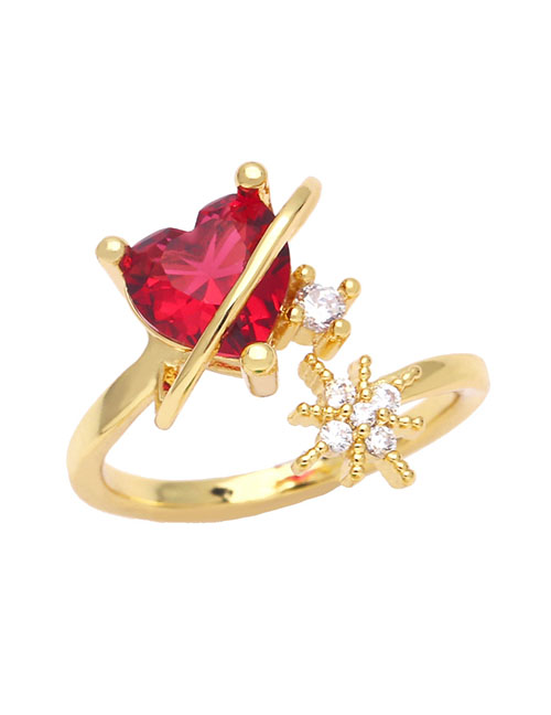 Fashion Red Bronze Diamond Heart Eight-pointed Star Ring