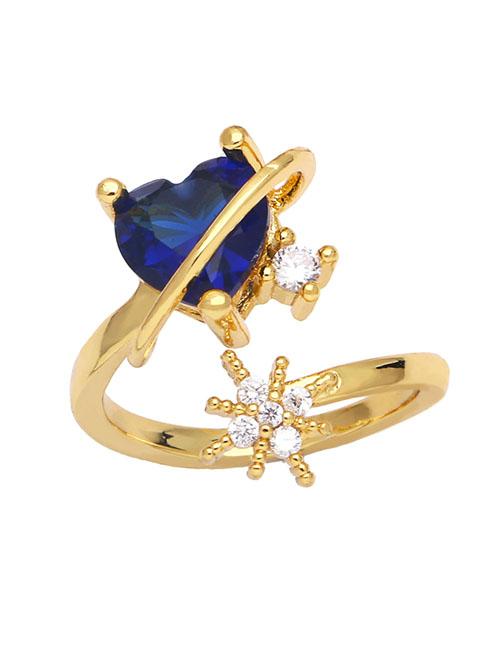 Fashion Blue Bronze Diamond Heart Eight-pointed Star Ring
