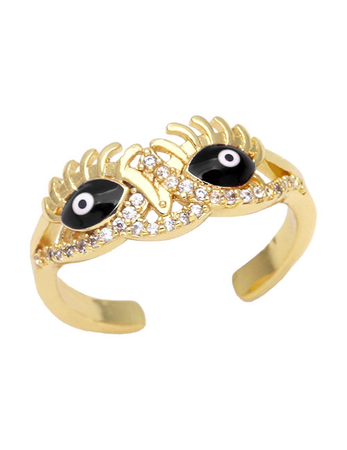Fashion Black Bronze Zirconium Oil Drop Eye Ring