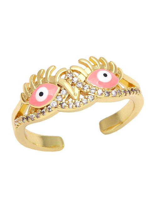 Fashion Pink Bronze Zirconium Oil Drop Eye Ring