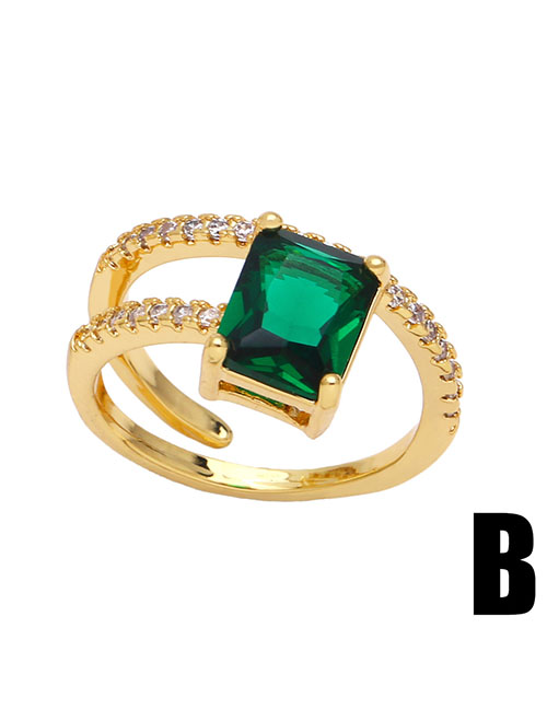 Fashion B Brass Set Square Zirconium Open Ring