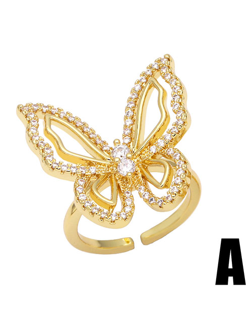 Fashion A Brass Diamond Open Butterfly Open Ring