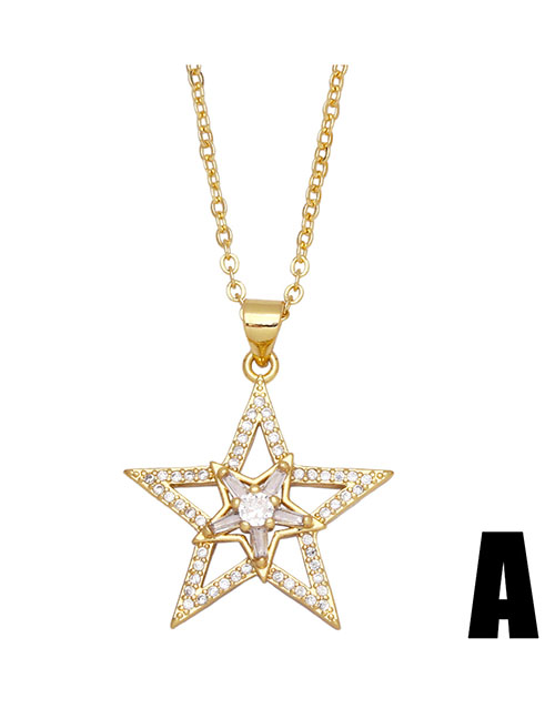 Fashion A Bronze Zirconium Geometric Star Necklace