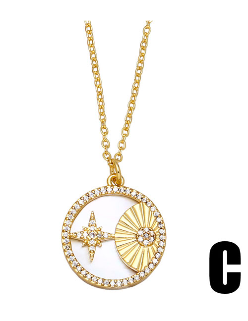 Fashion C Bronze Zirconium Geometric Circle Necklace