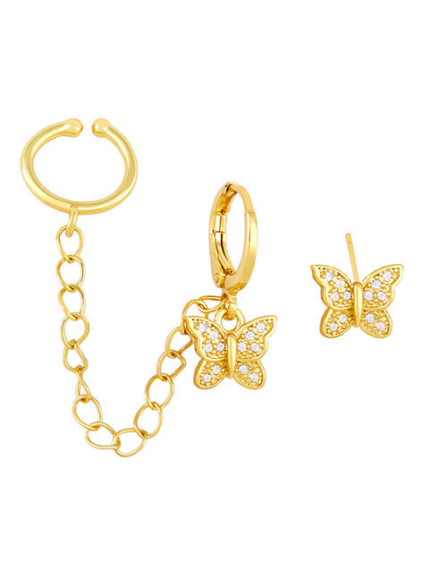 Fashion Butterfly Brass Diamond Butterfly Chain Ear Cuff
