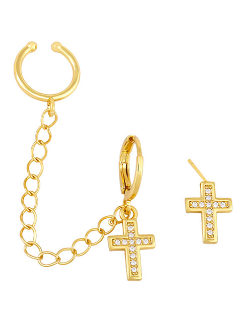 Fashion Cross Brass Diamond Cross Chain Ear Cuff