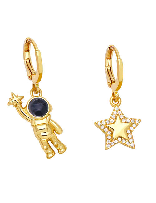 Fashion Astronaut Bronze Diamond Boy Girl Astronaut Pentagram Earrings