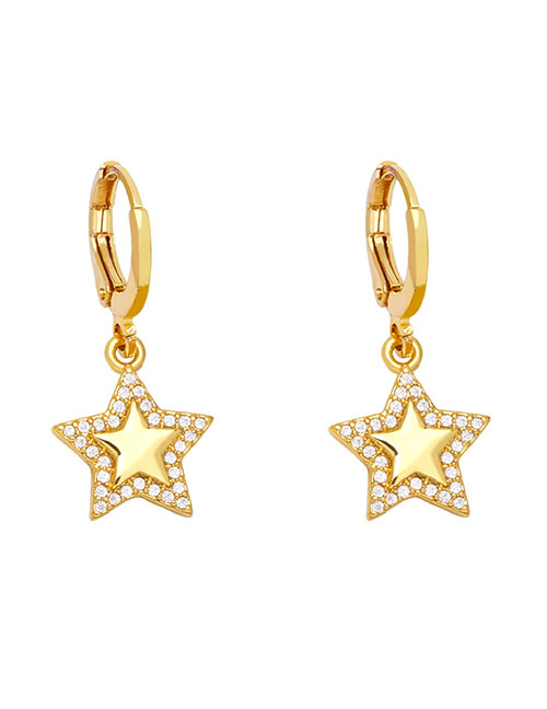 Fashion Pentagram Bronze Diamond Boy Girl Astronaut Pentagram Earrings