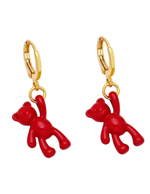 Fashion Red Pure Copper Bear Earrings
