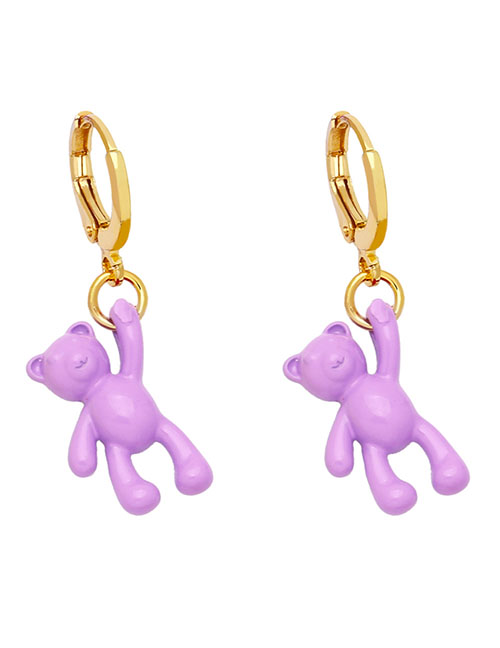 Fashion Purple Pure Copper Bear Earrings