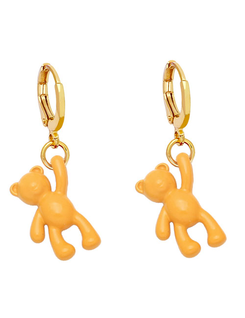 Fashion Orange Pure Copper Bear Earrings