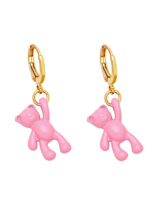 Fashion Pink Pure Copper Bear Earrings