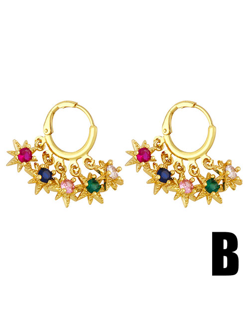 Fashion B Bronze Diamond Flower Octagon Earrings