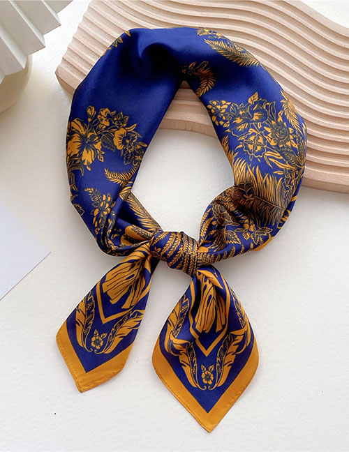 Fashion 26 Leaf Combination Navy Blue Geometric Print Knotted Scarf