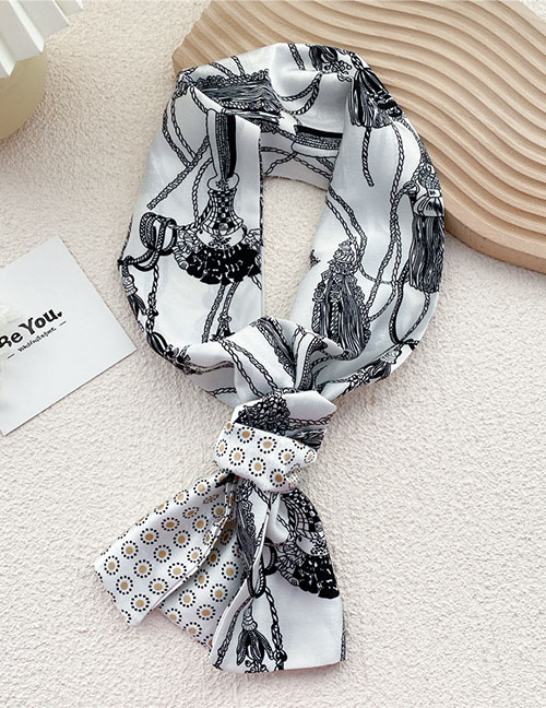 Fashion 7 Small Sun Rope Knot White Geometric Print Knotted Scarf