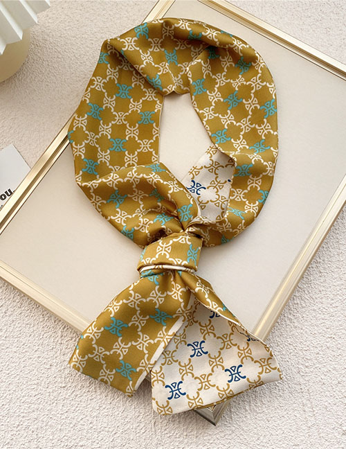 Fashion 16 Mountain Button Flower Yellow Geometric Print Knotted Scarf