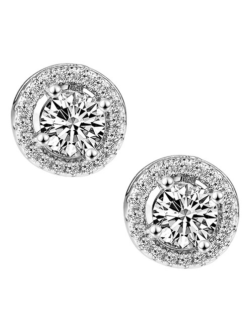 Fashion 17# Geometric Diamond Round Stud Earrings