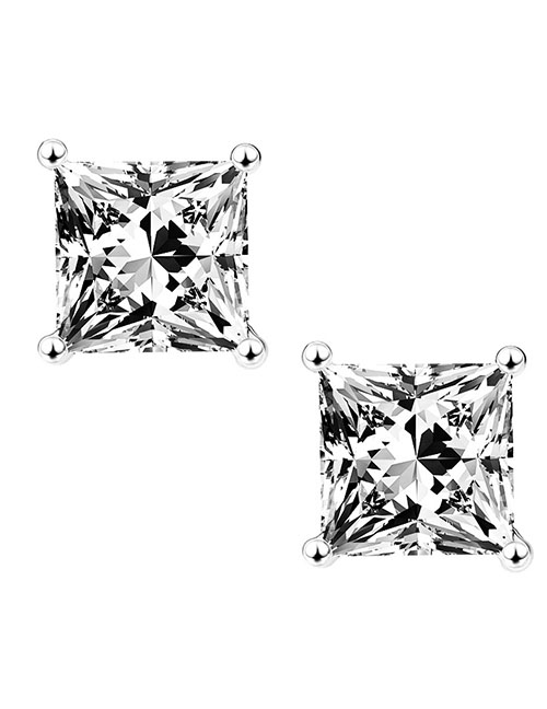 Fashion Twenty One# Geometric Diamond Square Stud Earrings