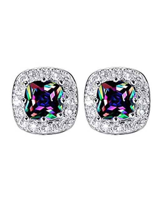 Fashion Twenty Four# Geometric Diamond Square Stud Earrings