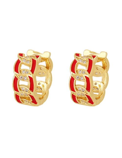 Fashion Red Brass Inlaid Zirconium Oil Drop Irregular Earrings