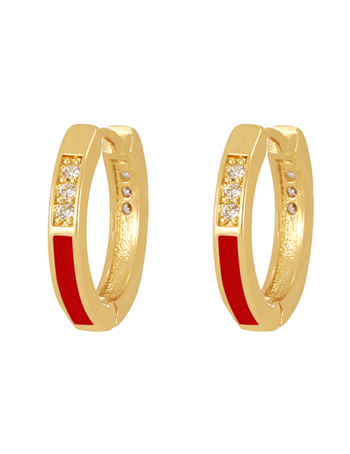 Fashion Red Brass Inlaid Zirconium Oil Drop Earrings