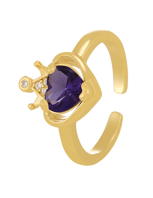 Fashion Dark Purple Bronze Zirconium Crown Heart Ring