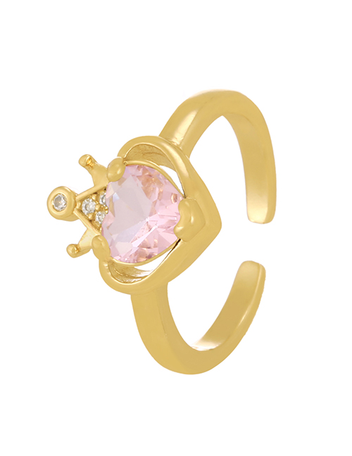 Fashion Pink Bronze Zirconium Crown Heart Ring