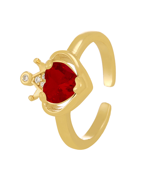 Fashion Red Wine Bronze Zirconium Crown Heart Ring