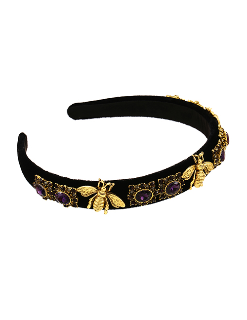 Fashion Dark Purple Alloy Diamond Bee Fabric Headband
