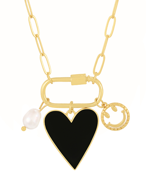 Fashion Black Copper Drop Oil Love Pearl Smiley Paperclip Necklace