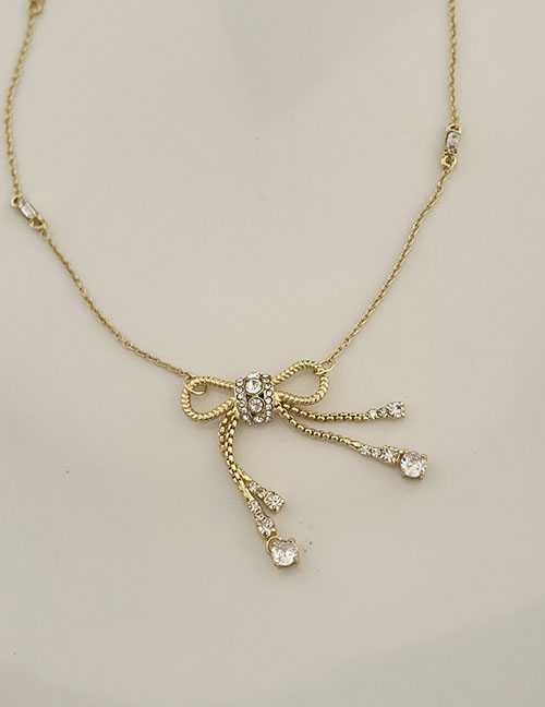 Fashion Necklace Alloy Chain Alloy Rhinestone Bow Necklace