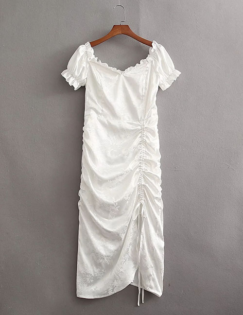 Fashion White Lace Drawstring Dress