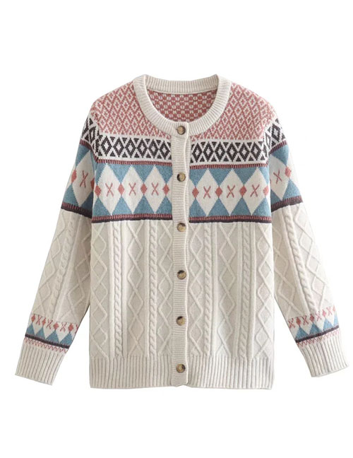 Fashion Off White Printed Crew Neck Knitted Sweater Cardigan