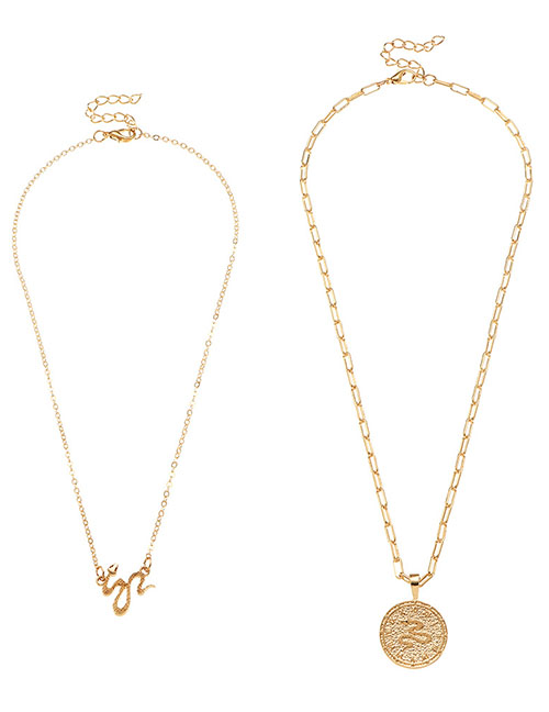 Fashion Gold Geometric Snake Medal Necklace Set