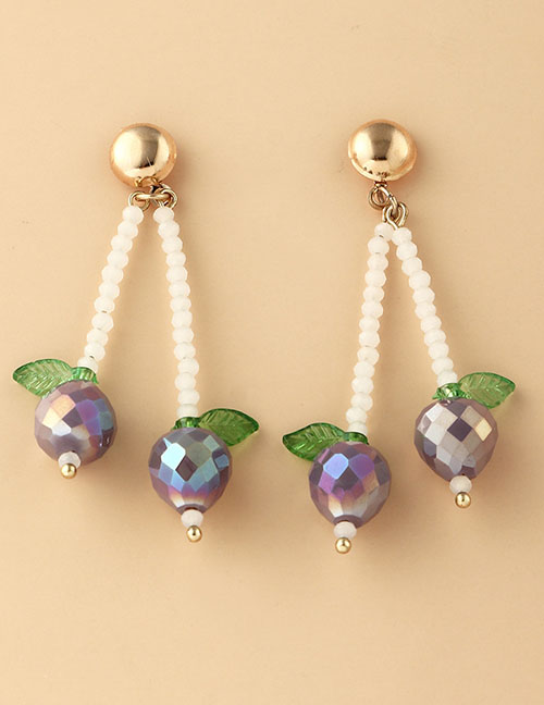 Fashion Purple Resin Glass Beads Fruit Tassel Earrings