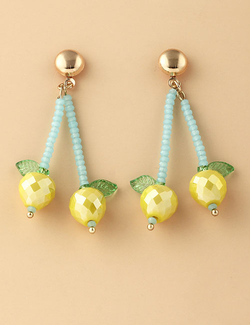 Fashion Yellow Resin Glass Beads Fruit Tassel Earrings